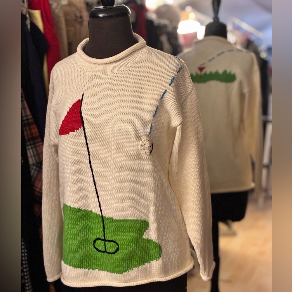 White Golf Motif Knit Sweater - Picture 3 of 14